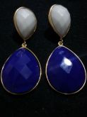 Brincos banhados a ouro com pedra sintética - Azul e Branca