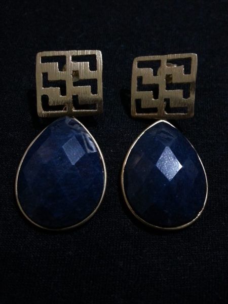 Brincos banhados a ouro com pedra natural - Azul